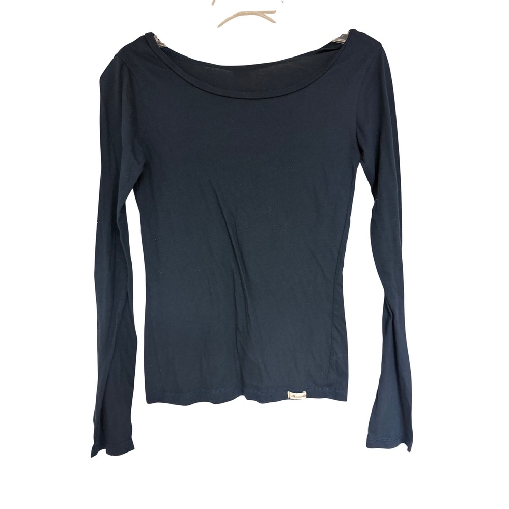 Abercrombie & Fitch Womens Navy Blue Long Sleeve Scoop Neck Cotton Top Size M